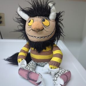 Striped Plush Toy Where The Wild Things Are Moishe Yellow and Brown Vintage 1980
